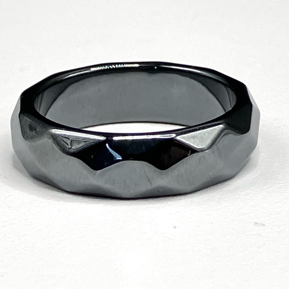 Diamond Cut Faceted Hematite Unisex Band Rings